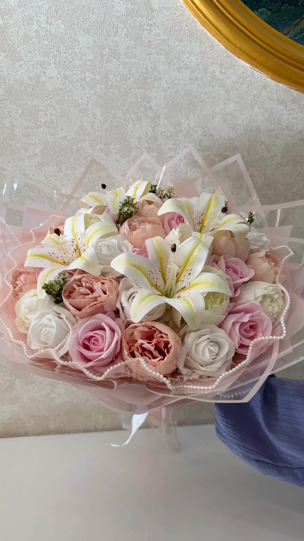 Lilyum & Şakayık & Gül Yapay Buket
